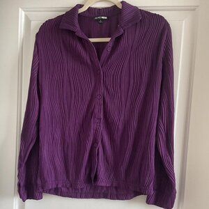 Purple Ribbed Button Down Top